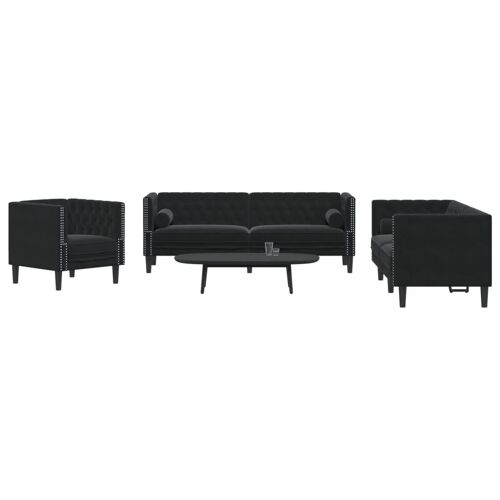 vidaXL Ensemble de canapé Chesterfield et traversins 3pcs noir velours