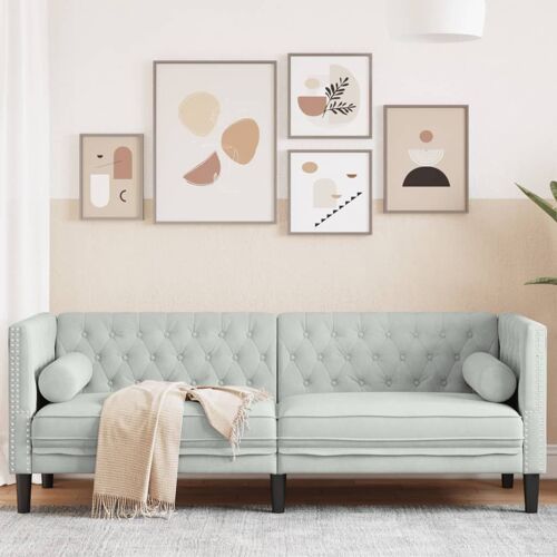 vidaXL Canapé Chesterfield avec traversins 3 places gris clair velours