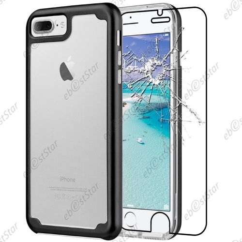 Ebeststar ® Pour Apple Iphone 7 Plus (2016), Iphone 8 Plus (2017) 5,5" - Coque Fusion Rigide Crystale Avec Contour Bumper Silicone Gel + Film Protection Écran En Verre Trempé, Couleur Noir [Note Importante Lire Description]