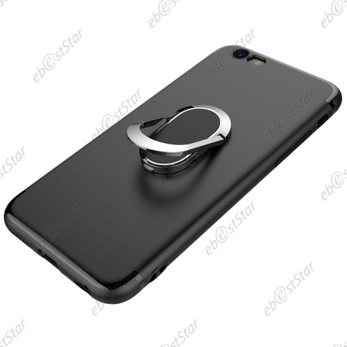 Ebeststar ® Housse Coque Silicone Bague Rotative 360° Support Prise En Main Coussin D'air + Film En Verre Trempé Pour Apple Iphone 6s 6 Écran 4.7", Couleur Noir [Dimensions Precises De Votre Appareil : 138.1 X 67 X 6.9 Mm, Écran 4.7'']