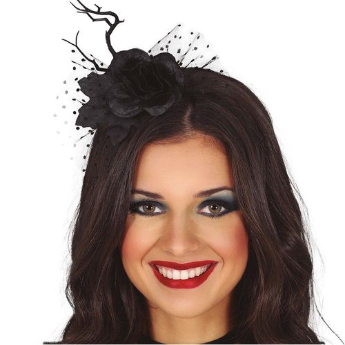 Serre-Tête Rose Noire Branche Voile À Pois
