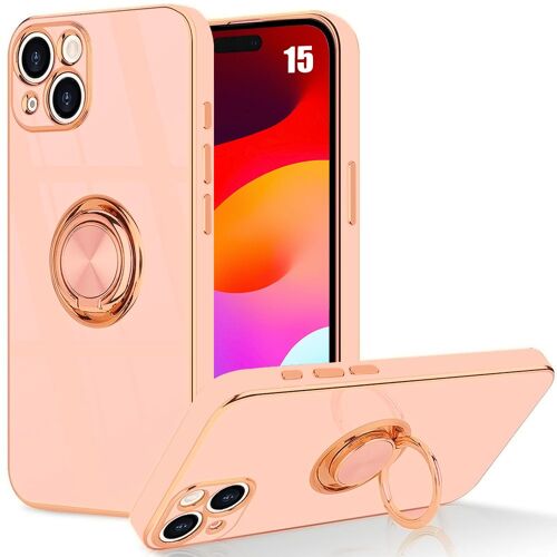 Coque Anneau pour iPhone 15 Protection Elégant Antichoc TPU Souple Rose - E.F.Connection