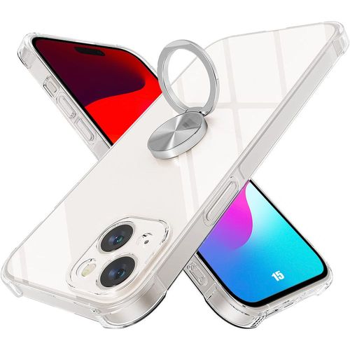 Coque Renforcée Pour Iphone 15 Transparent Avec Anneau Antichoc Argenté - E.F.Connection