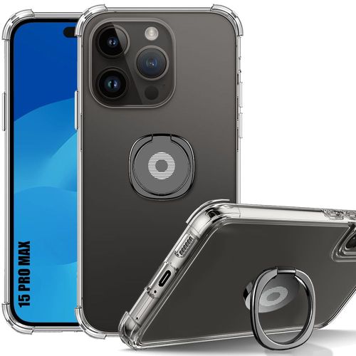 Coque Pour Iphone 15 Pro Max - Antichoc Transparent Avec Support Anneau Réglable Noir - E.F.Connection