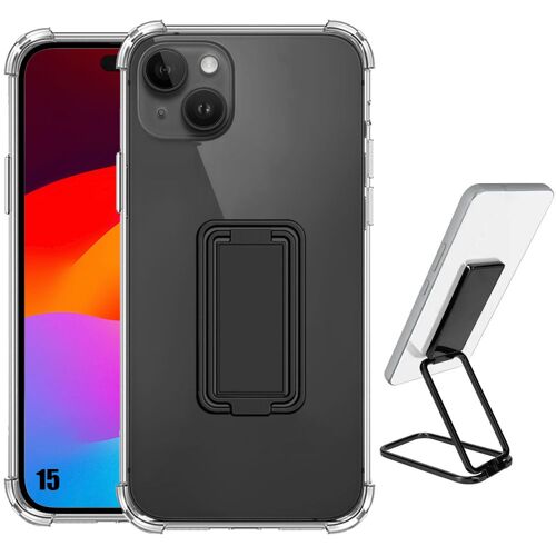 Coque Pour Iphone 15 Silicone Slim Transparent Avec Support Pliable Noir - E.F.Connection