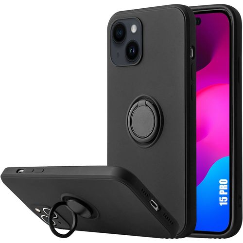 Coque Pour Iphone 15 Plus, Noir Avec Anneau Support Protection Antichoc - E.F.Connection