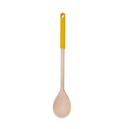 Fackelmann 0905250 Cuillère De Cuisine En Bois Avec Manche En Silicone Coloré, Cuillère En Bois, Cuillère De Cuisine, Ustensile De Cuisine, Bois, Silicone, Gris, Moutarde, Vert, Rouge, Kaki, 32 Cm
