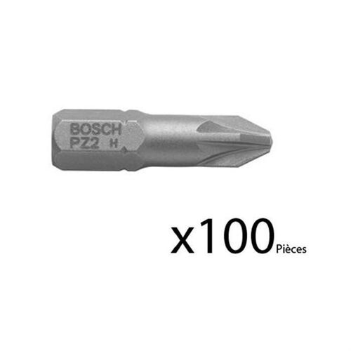 BOSCH Embouts de vissage a queue 6 pans mâle 1/4' PZ 2 - Lot de 100