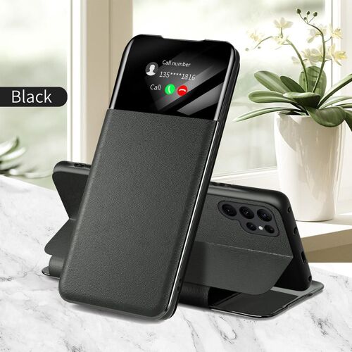 Coque pour Samsung A52, affichage intelligent, sans clapet, half window stand étui de téléphone, noir