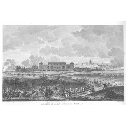 Rare Gravure Carle Vernet Campagne D'italie Bataille De La Favorite Mantoue Porto Mantovano Mantova 16 Janvier 1797 Napoleon Bonaparte 1840