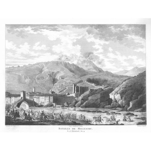 Rare Gravure Carle Vernet Campagne D'italie Bataille De Millesimo Augereau Provera 13 Avril 1796 Cosseria Napoleon Bonaparte