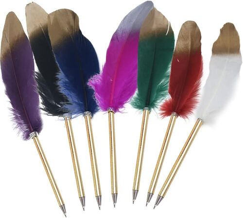 7pcs Plume Ballpoint Stylo Artificiel Plume Rollerball Stylo Multiple Pain De Pain De Métal Métal