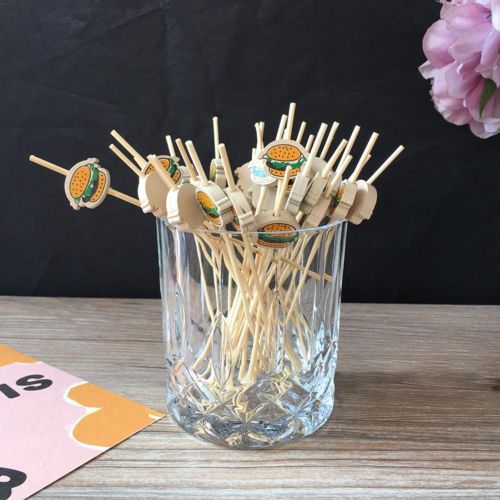 Fourchette Décorative En Bambou, Gadget De Cuisine Léger, Dessin Animé, Motif Hamburger, Fruit Dessert, Fourchette En Bambou