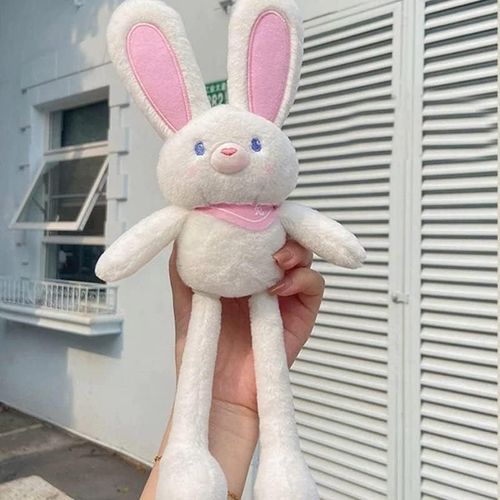 Tirez Le Lapin, Porte-Clés En Peluche, Longues Oreilles En Peluche Lapin Avec Oreilles Tirantes Poupée Porte-Clés Cadeau Jouet Pour Garçon Et Fille (White)