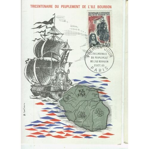 Carte Philatélique 1° Jour, Peuplement De L'île Bourbon 1965