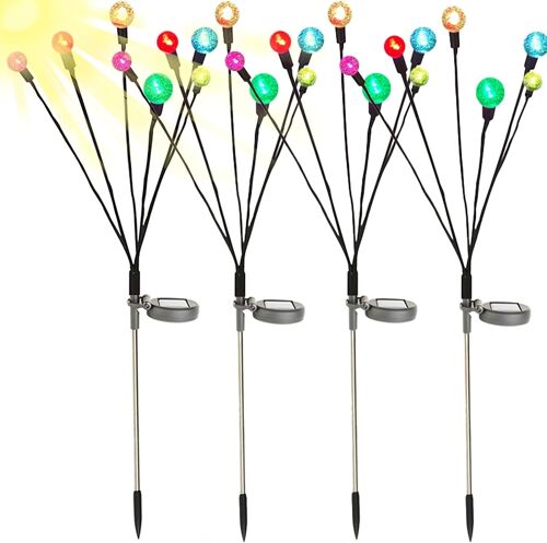 Lampe Solaire Exterieur, 2/4 Pièces Décoration De Jardin Feu D'artifice Solaire, Ip65 Étanche Lampe Solaire Exterieur Jardin Pour Extérieur, Pelouse, Balcon, Terrasse