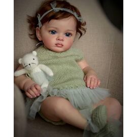 Poupée Reborn Fille Yeux Bleus Cheveux Bruns Réaliste Nouveau-né Baby