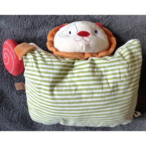 Doudou Coussin Lion Oxybul Eveil Et Jeux Beige Écru Rouge Orange Vert Pouet