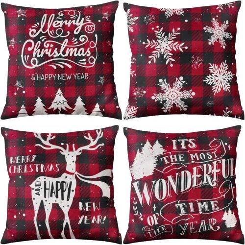 4pcs Taies D'oreiller Etanche 45 × 45 Cm Housse D'oreiller Imprimée Le Jour De Noël Housse De Coussin Multicolore Multi-Style