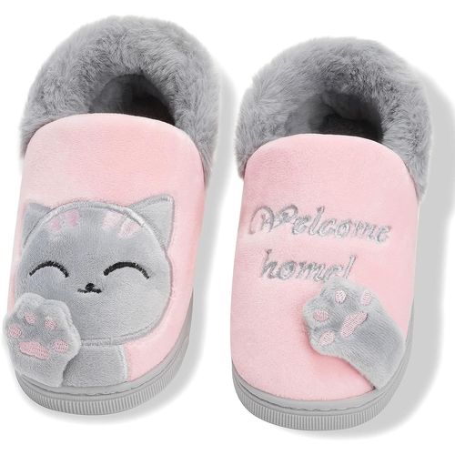 Chaussons Chaudes Pantoufles Automne Hiver Peluche Doux Maison Antidérapant Slippers Chaussures Pour Femme Homme, Pink Chat,eu, Taille Du Fabricant 3637