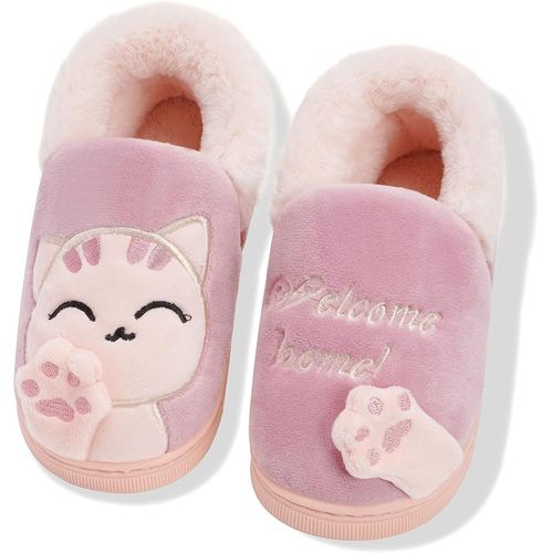 Pantoufles Pour Filles Chausson De Maison D'enfants Hiver Chaussures De Maison Chaudes Antidérapant Slippers, Rouge Chat,eu, Taille Du Fabricant 200