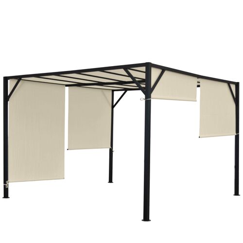 Pergola Arche Pavillon De Jardin Terrasse Auvent Structure Acier Stable 6cm + Toit Ouvrant Crème 4x4m 04_0004072