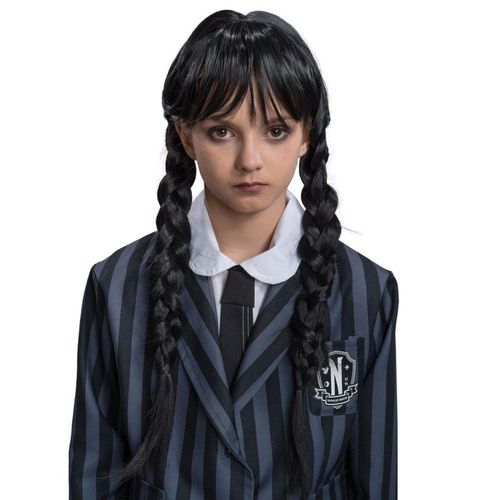 Perruque Mercredi Addams Tresses Noires Fille