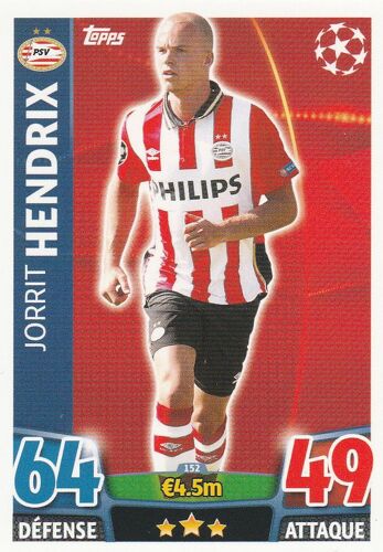 N°152 - Carte Match Attax Champions League 2015 / 2016 - Jorrit Hendrix - Eindhoven