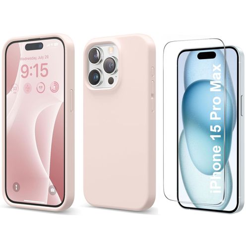 Coque Silicone Rose + Verre Trempe Pour Iphone 15 Pro Max Little Boutik©