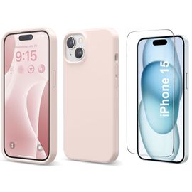Coque Silicone Rose + Verre Trempe Pour Iphone 15 Little Boutik©