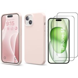 Coque Silicone Rose + 2 Verres Trempes Pour Iphone 15 Little Boutik©