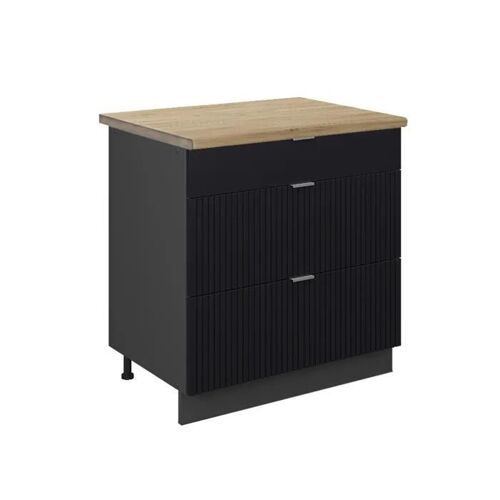 Meuble cuisine Fame-Line, 80cm avec 3 tiroirs, PT Chêne, Noir rayé, Anthracite, Vicco