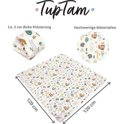 Tianyi-Tapis De Jeu Pour Bébé Enfants Tapis D'éveil 120 X 120 Cm Rembourré Xxl Chambre De Bébé, Forêt/Beige