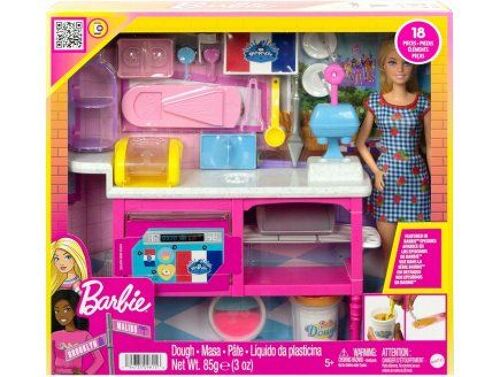 Coffret Barbie La Cuisine + 18 accessoires + 1 Poupée Mannequin - Set Jouet Fille Métier avec Carte tigre