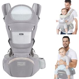 Porte Bébé Ergonomique Avec Siège À Hanche/ Respirant / Multiposition : Dorsaux, Réglable Pour Nouveau-Né Et Petit Enfant De 3 À 48 Mois (3,5 À 20 Kg) Gris
