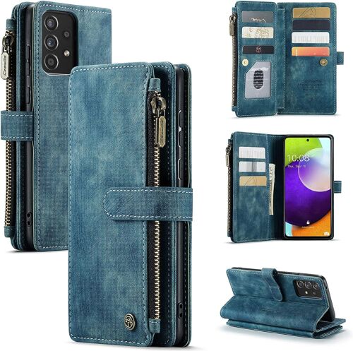 Coque Samsung Galaxy A52s 5g, Antichoc Cartes Portefeuille Housse Etui Samsung A52s/ A52 4g/5g, Souple Tpu Cuir Flip Magnetique Support Fine Mince Anti-Rayures Camera Protecteur Cover, Bleu