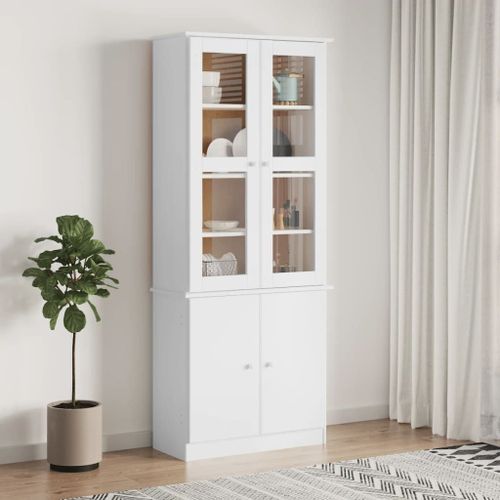 Vidaxl Vitrine En Verre Alta Blanc 77x35x186,5 Cm Bois De Pin Massif