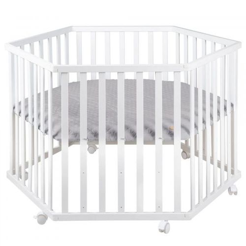 Roba Parc Bébé "Roba Style" 3 Positions + Tapis De Parc Gris Et 6 Roues - Bois Blanc