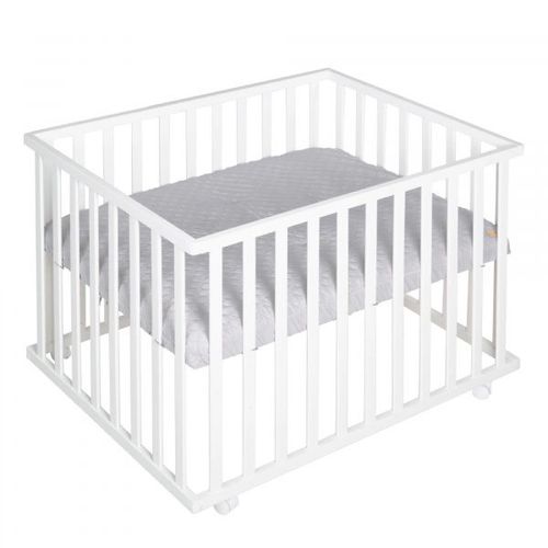 Roba Parc Bébé Réglable 75x100 Cm + Tapis De Parc "Roba Style" Gris + 4 Roues - Bois Blanc
