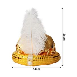 Chapeau De Costume De Prince D'aladdin Avec Plume Et Perle, Turban De Prince, Magnifique Design À Paillettes, Apparence Brillante, Photo