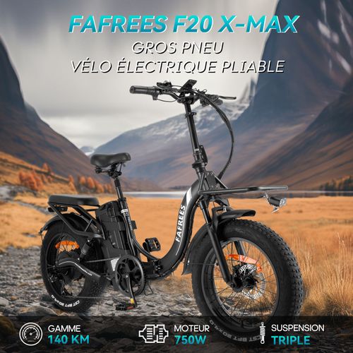Fafrees F20 X-Max 750w Vélo Électrique 25 Km/H Avec 48v 30 Ah Batterie Amovible Autonomie 180-200km(Gris)