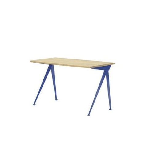 Table Compas Direction - Prouvé Bleu Marcoule - Chêne Massif Huilé