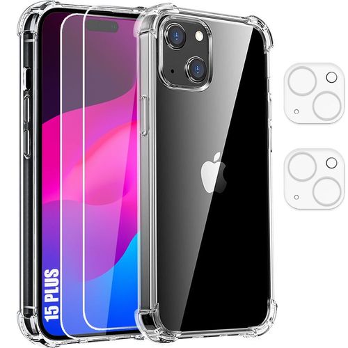 Coque pour iPhone 15 Plus + 2 Vitres Protection d'écran Verre Trempé et 2 Protections Caméra Arrière
