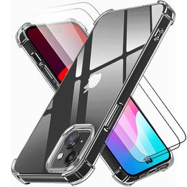 Coque Silicone pour iPhone 15 avec 2 Verres Trempés, Pack Protection avec 4 Coins Renforcés