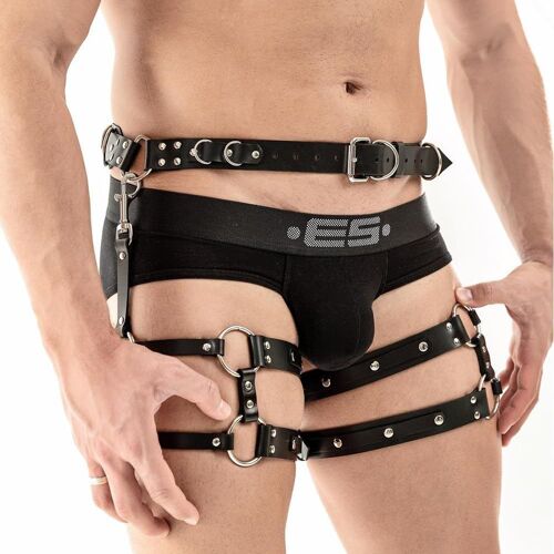 Kal-Harnais En Cuir Pour Homme - Ceinture Sexy - Ensemble De Bondage Réglable, Noir , Taille Unique