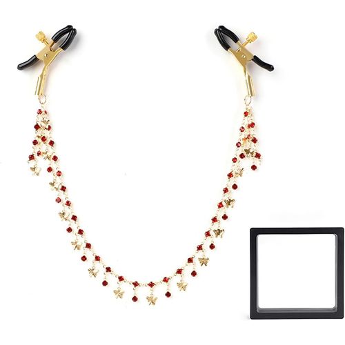 Kal-Bdsm Chaînes Pinces À Tétons Pour Hommes Chaîne De Tétons Réglable Non Percée Pinces À Clitoris Stimulation Extrême Des Tétons Sextoys (Gold Red)
