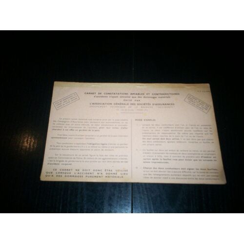Ancien Constat D'assurance Automobile Carnet De Constatations Amiables Et Contradictoires