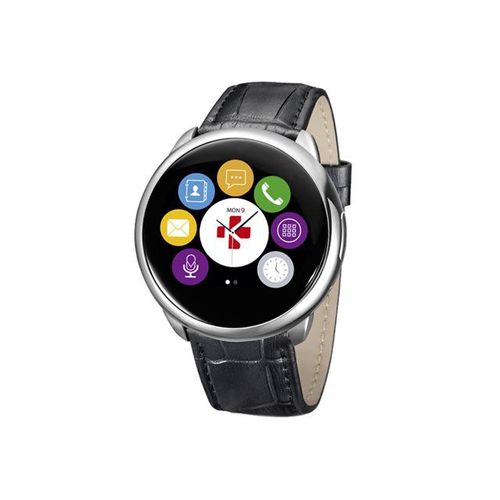 MyKronoz ZeRound Premium - 45 mm - argent - montre intelligente avec sangle - cuir - noir - affichage 1.22" - 128 Mo - Bluetooth - 56 g