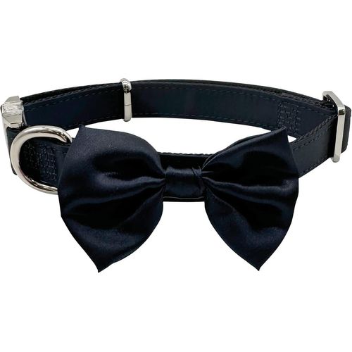 Jgd-Ceremony Collier Pour Chien Mâle Avec N?ud Papillon Pour Mariage, Tissu Bleu Élégant Satiné, Détails Argentés, Pour Petits Chiens, Taille Moyenne, Grande S/28-44 Cm