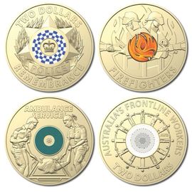 Série 4 Pièces 2 Dollars En Couleurs Australie 2019 - 2020 - 2021 - 2022 Service D'urgence